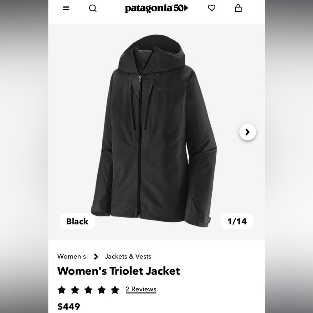 Patagonia Women’s Triolet Winter Jacket / Shell, size Large, Black Gore-Tex